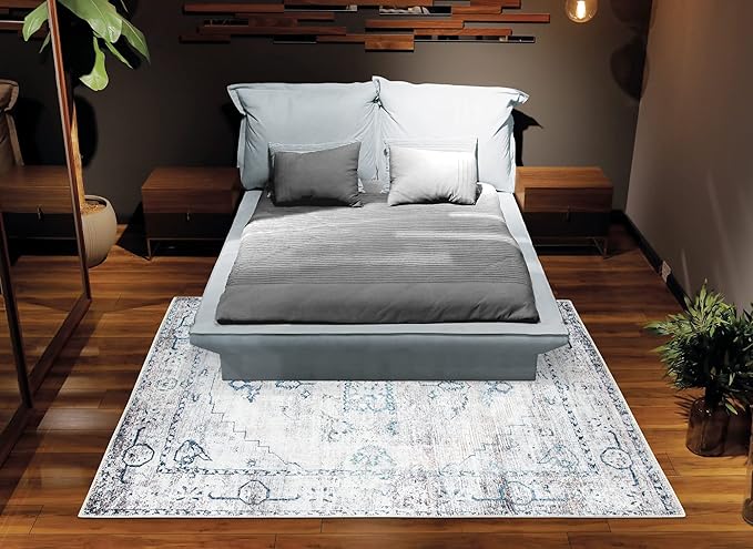 Bloom Rugs Washable Non-Slip 9' x 12' Rug - Teal/Beige Traditional Area Rug for Living Room, Bedroom, Dining Room, and Kitchen - Exact Size: 9' x 12'