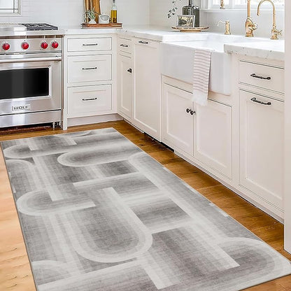 ReaLife Rugs Machine Washable Area Rug Runner - Living Room Bedroom Bathroom Kitchen Entryway Office - Non-Slip Baking Low Pile Stain Resistant Premium - Modern Geometric - Lyra - Beige 2'6" x 6'