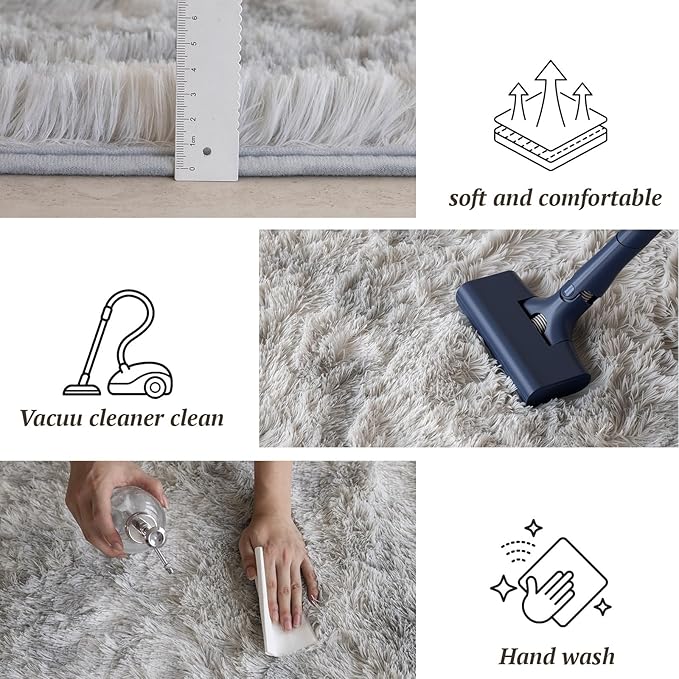 5x7 Area Rugs for Living Room Bedroom, Soft Fluffy Shaggy Bedside Rug, Indoor Floor Carpet for Kids Playroom, Dorms, Nursery Rooms, Home Decor (Tie-Dyed Light Grey 5'x7')