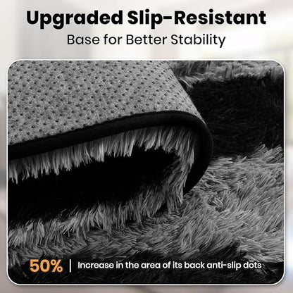 Zentavio Area Rugs for Living Room Large Rugs for Bedroom 5x8 Carpet Fluffy Fuzzy Soft Shag Aesthetic Plush High Pile Gray Throw Rug for Nursery Kids Room Dorm Horizontal Stripes Black Grey