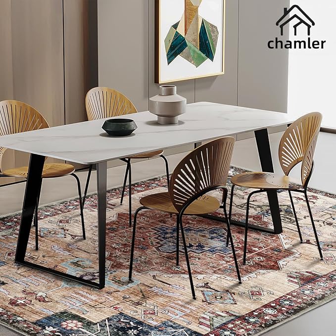 10'x14' Washable Area Rug Boho Chic Medallion Distressed Design Non-Shedding Easy Care Ideal for High Traffic Areas in Rugs for Living Room Bedroom Office Coffee Table Large Carpet