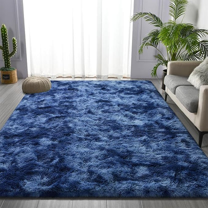 Large Shag Area Rugs 5 x 8, Plush Fuzzy Rugs for Living Room, Ultra Soft Fluffy Furry Rug for Bedroom, Indoor Carpet Nursery Rugs for Kids Room Home Decor, Tie-Dyed Navy Blue