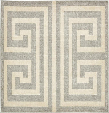 Unique Loom Athens Collection Classic Geometric Modern Border Design Area Rug (8' 0 x 8' 0 Square, Gray/ Beige)