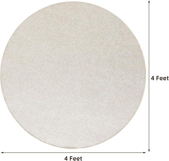 LBRO2M Easy Jute Solid Area Rug 4X4 Round Washable Rugs for Living Room Dining Room Bedroom Natural Jute Look Indoor Outdoor Rug Durable, Solid Non Shedding Eco Friendly (4X4 Light Ivory)