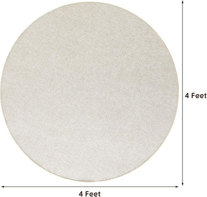 LBRO2M Easy Jute Solid Area Rug 4X4 Round Washable Rugs for Living Room Dining Room Bedroom Natural Jute Look Indoor Outdoor Rug Durable, Solid Non Shedding Eco Friendly (4X4 Light Ivory)