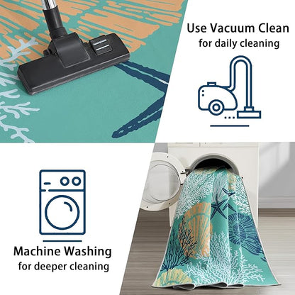 Tritard Coastal Runner Rug Nautical Hallway Rugs Beach Themed Non-Slip Machine Washable Rugs Modern Floor Carpet for Living Room Bedroom, 2x6, Teal and Turquoise