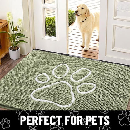 Smiry Dog Door Mat for Muddy Paws, Absorbent Dirt Trapper Non Slip Quick Dry Washable Chenille Mat for Mud Dogs, Entry Rug for Indoor and Outdoor (59x24 Inches, Sage Green and White)