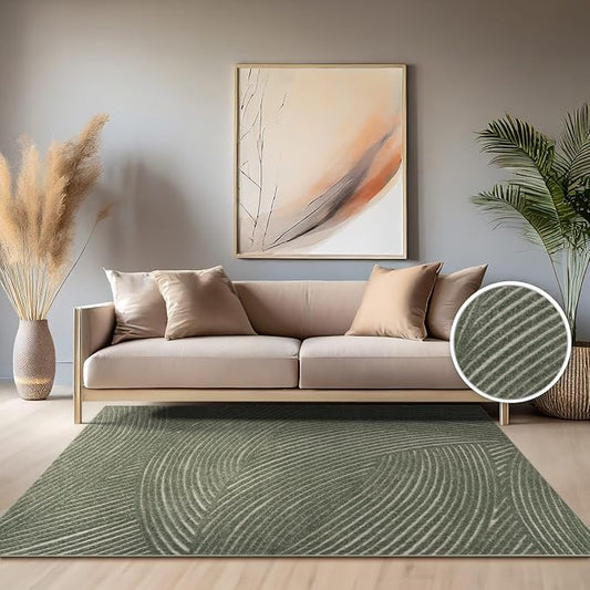 Paco Home Modern Area Rug with Abstract Line Pattern and Contour-Cut in Green, Size: 4' x 5'7"
