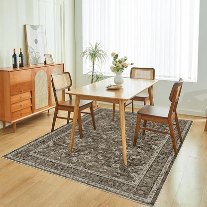 WITSHOCK Living Room Area Rugs 5x7: Soft Non-Slip Backing Washable Rugs Vintage Large Carpet for Bedroom Office Dining Room Kitchen Stain Resistant Home Decor Rug, Dark Brown