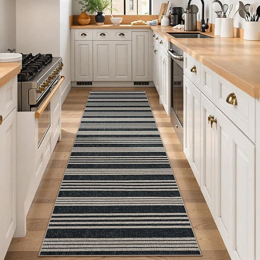 Lahome Striped Easy Jute Kitchen Runner, 2x8 Washable Indoor Outdoor Entryway Runner Rug, Farmhouse Non Slip Non Shedding Neutral Carpet for Hallway Porch Foyer