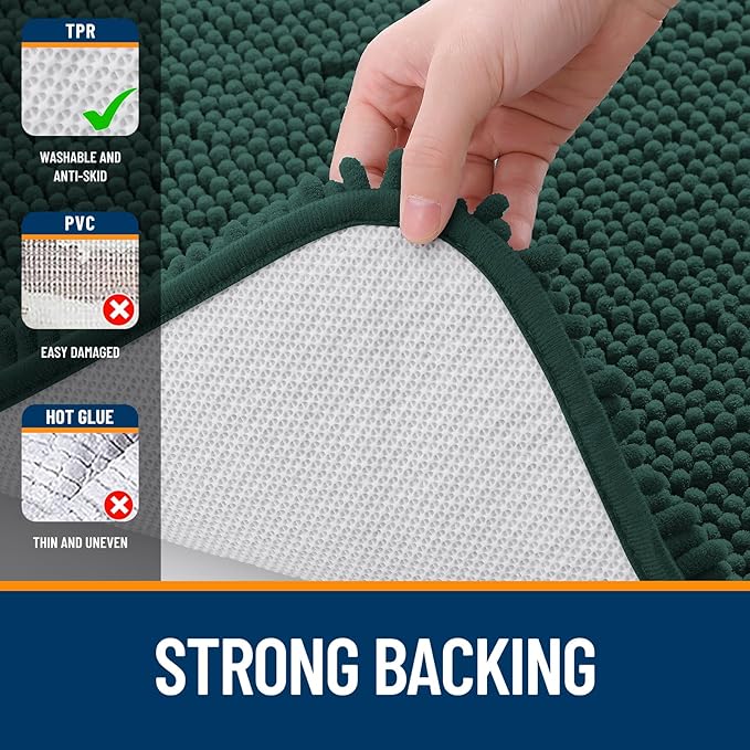 OLANLY Bathroom Rugs 40x32, Extra Soft Absorbent Chenille Bath Rugs, Rubber Backing Quick Dry, Machine Washable Bath Mats for Bathroom Floor, Tub and Shower, Home Decor Accessories, Blackish Green