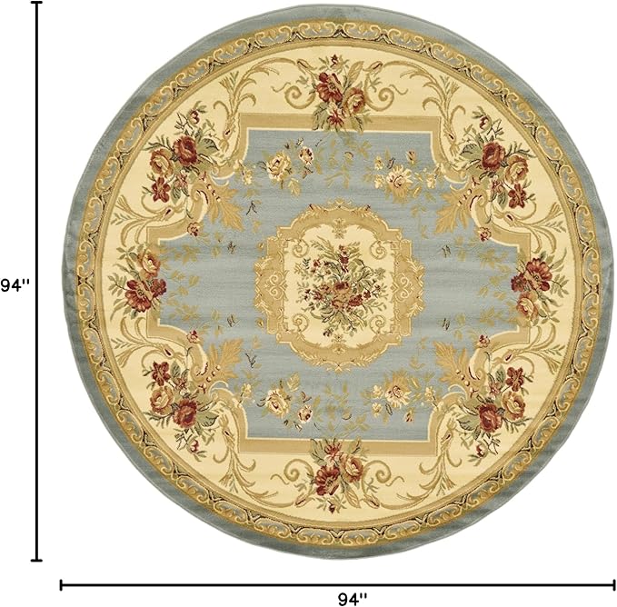 Rugs.com Chateau Collection Rug – 8 Ft Round Light Blue Medium Rug Perfect for Kitchens, Dining Rooms