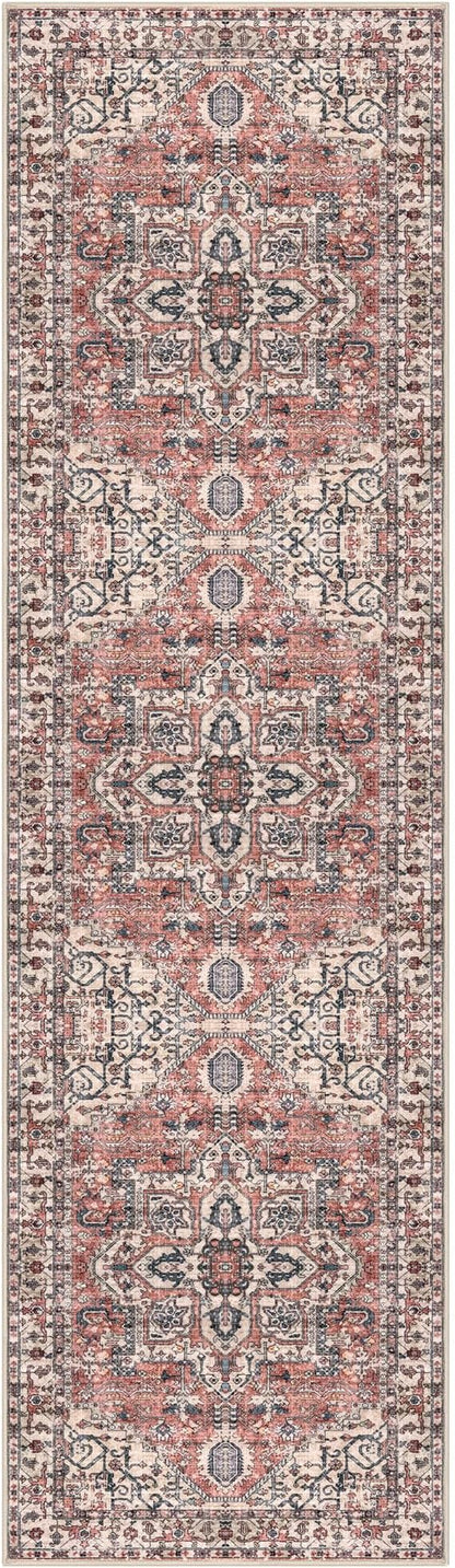 KOZYFLY Runners for Hallways 2x8 Ft Washable Kitchen Runner Rug Boho Entry Rug for Hallways Indoor Printed Faux Wool Long Floor Carpet for Entryway Bedroom Kitchen Hallway, Terracotta/Beige