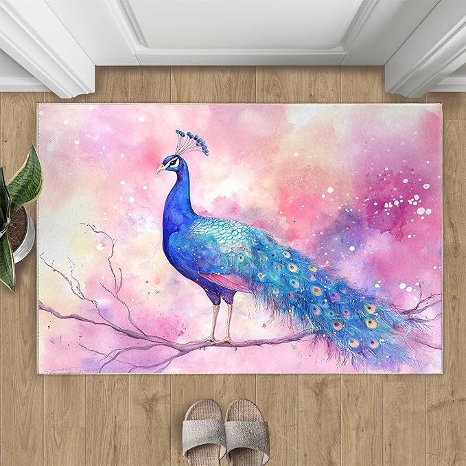 Peacock Rugs for Living Room - 3x4 Rug, Fantasy Peacock Area Rugs for Bedroom, Peafowl Rug, Girls Room Washable Carpet, Aesthetics Carpet - Peafowl Home Decor & Gifts