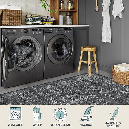 Lahome 8x10 Area Rugs for Living Room Washable Rugs 8x10 Black Large Rug Indoor Carpet, Vintage Distressed Rug Soft Non Slip Area Rug for Bedroom Dining Room Home Office(8 x 10, Black/Grey)