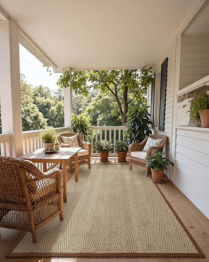 DEXI Area Rug Natural Fiber 6x9, Braided Woven Seagrass Rugs No Shed, Large Soft Neutral Rustic Carpet Mat for Indoor Entryway Outdoor Patio Dining Living Room Bedroom Farmhouse, Natural