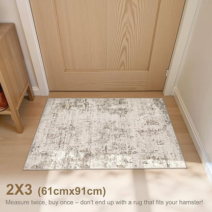 2x3 Entryway Area Rug: Washable Neutral Modern Abstract Small Rug - Non-Slip Low Pile Throw Indoor Carpet for Entrance Kitchen Front Door Mat Bathroom Entry Kids Room - Dark Brown