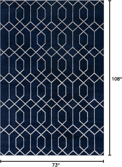 Unique Loom Glam Collection Area Rug - Trellis (6' 1' x 9' Rectangle, Navy Blue Silver/ Silver)
