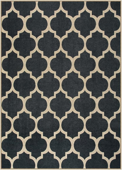 Lahome Moroccan Outdoor Rug 5x7, Easy Jute Black Washable Rugs for Patio Living Room, Geometric Trellis Woven Area Rug Non Slip for Backyard, Thin Non Shedding Farmhouse Carpet for Bedroom