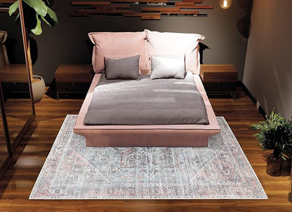 Bloom Rugs Washable Non-Slip 9' x 12' Rug - Light Pink/Light Blue Traditional Medallion Area Rug for Living Room, Bedroom, Dining Room, and Kitchen - Exact Size: 9' x 12'