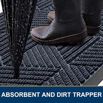 Kitinjoy Front Door Mat Outside Entrance, Sturdy Natural Dirt Trapper, Heavy Duty Rubber Doormat, Low Profile Non-Slip Backing, Easy Clean Floor Mat for Indoor Outdoor Entry, 29.5X17 Inch, Navy Blue