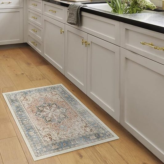 RUGGABLE Washable Vintage Area Rug – Kamran Coral 2x3, Stain-Resistant, Non-Slip – Small Machine Washable Rugs for Living Room, Bedroom, Hallway, Entryway & Bathroom–with Standard Pad