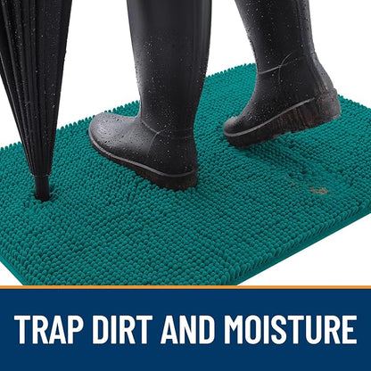 OLANLY Dog Door Mat for Muddy Paws 24x16, Absorbs Moisture and Dirt, Absorbent Non-Slip Washable Doormat, Quick Dry Chenille Mud Mat for Dogs, Entry Indoor Entryway Carpet for Inside Floor, Lake Blue