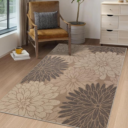 Floral Easy Jute Rug 3x5 Outdoor Entryway Rug Washable Area Rugs for Living Room Bedroom Non Slip Neutral Farmhouse Indoor Outdoor Carpet for Backyard Patio Office