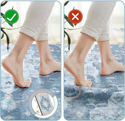 SERISSA Boho Rugs for Entryway, 2x3 Blue Entryway Rug Non-Slip Washable Small Area Rug, Ultra Soft Oriental Vintage Low-Pile Indoor Door Mat Floor Carpet for Entrance Bedroom Kitchen Bathroom
