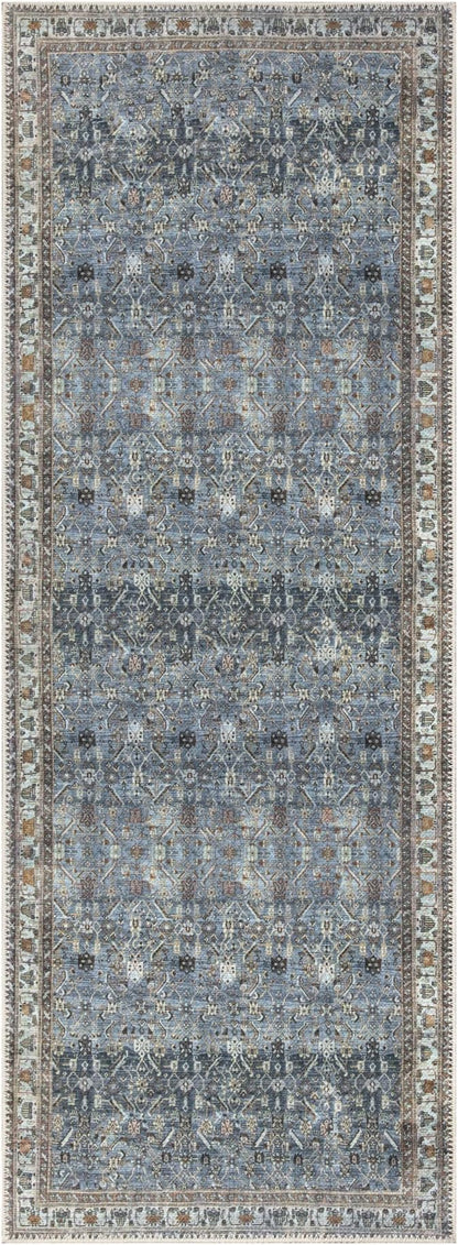 Bloom Rugs Washable Non-Slip 10 ft Runner - Blue/Beige Traditional Runner for Entryway, Hallway, Bathroom, and Kitchen - Exact Size: 2.5' x 10'