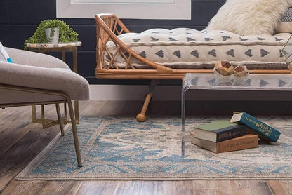 Unique Loom Salzburg Collection Classic Traditional Design Oriental Inspired Border Area Rug (3' 3 x 5' 3 Rectangular, Beige/Blue)