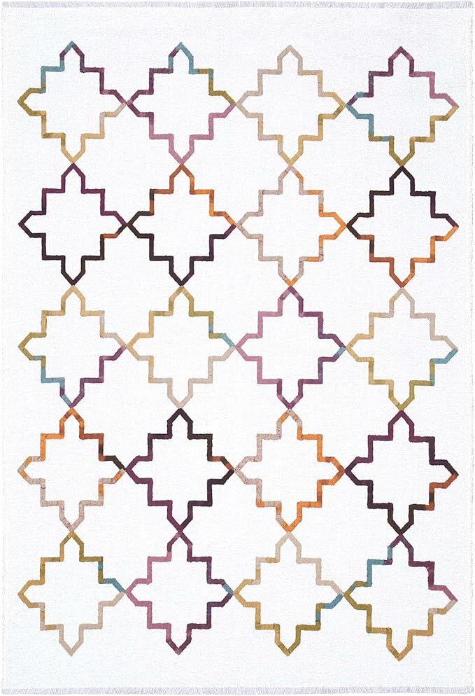 Alfa Rich 3x5 Moroccan White Washable Area Rugs for Living Room Bedroom Kitchen Decor Cotton Runner