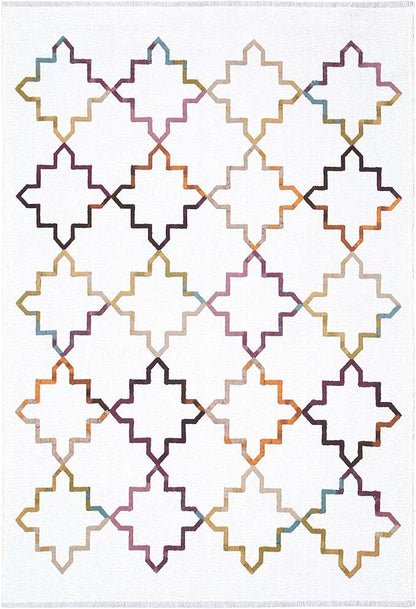 Alfa Rich 3x10 Moroccan White Washable Area Rugs for Living Room Hallway Kitchen Decor Cotton Runner