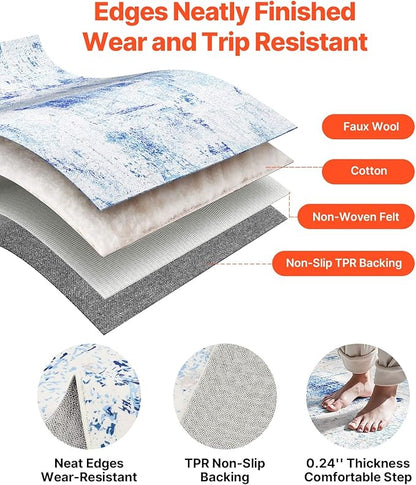 VEVOR 5 x 7 ft Area Rug Large Washable Rug Non-Slip and Tear-Resistant Soft Carpet Pet & Child Friendly Modern Area Rugs Indoor Mat for Bedroom Office Living Room Kids Room Entryway Blue