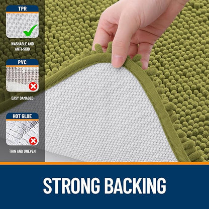 OLANLY Bathroom Rugs 30x20, Extra Soft Absorbent Chenille Bath Rugs, Rubber Backing Quick Dry, Machine Washable Bath Mats for Bathroom Floor, Tub and Shower, Home Decor Accessories, Willow Green