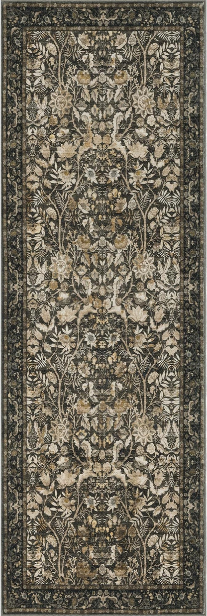 Washable Runner Rug 2x6: Vintage Boho Floral Carpet Runners for Hallway Entryway Non-Slip - Soft Botanical Low Pile Thin Mat for Kitchen Bathroom Bedroom Laundry Floor Decor - Dark Brown