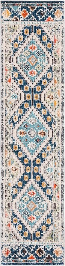 SAFAVIEH Madison Collection Runner Rug - 2' x 8', Navy & Beige, Boho Diamond Distressed Design, Non-Shedding & Easy Care, Ideal for High Traffic Areas in Living Room, Bedroom (MAD418M)