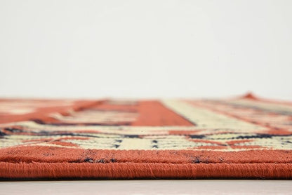 Unique Loom Taftan Collection Border Geometric Tribal Inspired Design Area Rug (8' 0 x 10' 0 Rectangular, Terracotta/ Ivory)