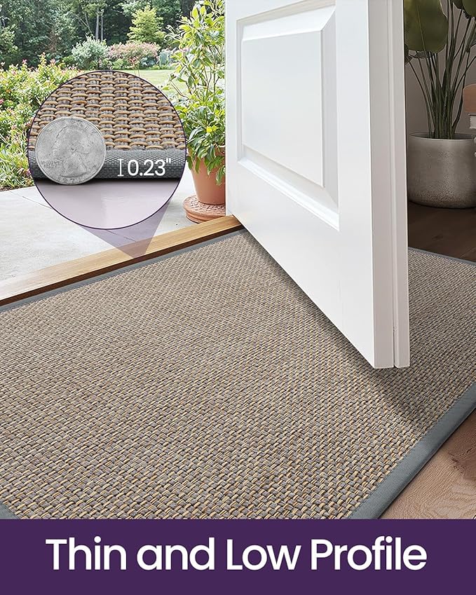 DEXI Ultra Thin Entryway Indoor Door Mat 36x56, Non Slip Rubber Backing Inside Entry Mat, Low Profile Easy Clean Dirt Trapper Doormat for Inside Entrance Patio, Grey