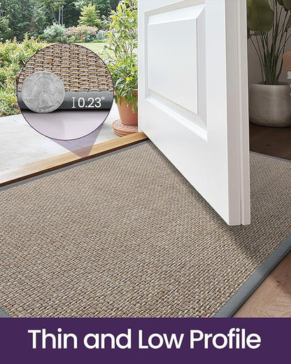 DEXI Ultra Thin Entryway Door Mat 24x36, Non Slip Rubber Backing Inside Entry Mat, Low Profile Easy Clean Dirt Trapper Doormat for Inside Entrance Patio, Grey