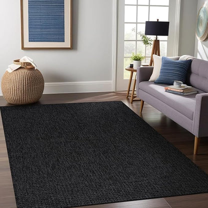 Beverly Rug Easy Jute Large Rug 9x12 Solid Washable Durable Outdoor Indoor Area Rugs for Living Dining Room Patio Office Stain Resistant Non Shedding Indoor Outside Carpet (9 x 12 Dark Gray)