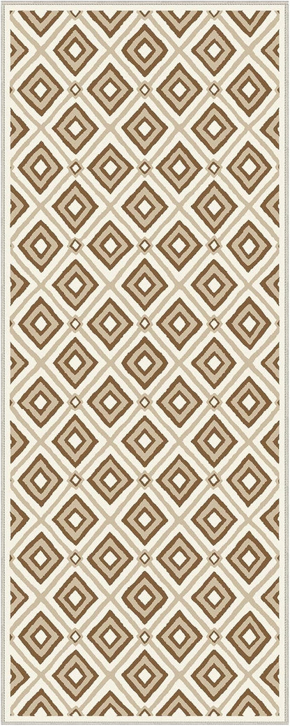 Bavni Hallway Runner Rug Machine Washable, 2x7 Non Slip Lightweight Washable Runners, Moroccan Checkered Rug for Entryway Laundry Kitchen Bathroom Corridor Bedside, Yellow Brown