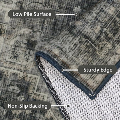 GENIMO 2'6"x8 Runner Rugs for Hallway, Machine Washable Non Slip Vintage Rugs, Low Pile Lightweight Soft Print Rug for enrtyway, Corridor, Home Office, Kitchen, Charcoal Gray