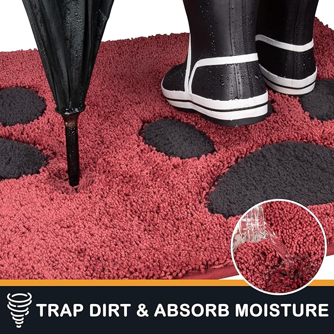 PURRUGS Dirt Trapping Door Mat 24" x 35.5", Non-Skid/Slip Machine Washable Microfiber Entryway Rug, Dog Doormat, Super Absorbent Welcome Mat for Muddy Wet Shoes and Paws, Burgundy Red