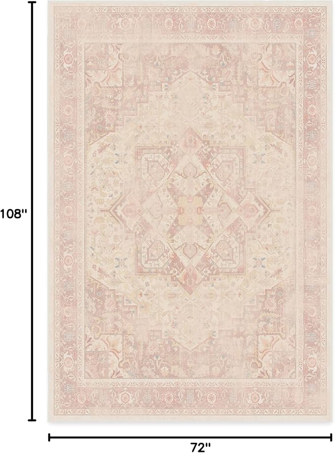 RUGGABLE Washable Area Rug – Kamran Soft Pink 6x9, Stain-Resistant, Non-Slip – Medium Machine Washable Rugs for Living Room, Bedroom, Hallway, Entryway & Office–with Standard Pad