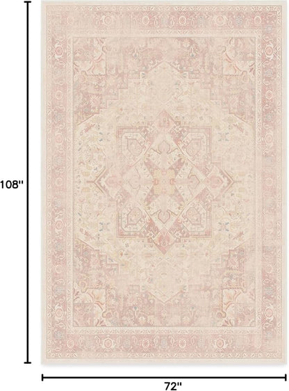 RUGGABLE Washable Area Rug – Kamran Soft Pink 6x9, Stain-Resistant, Non-Slip – Medium Machine Washable Rugs for Living Room, Bedroom, Hallway, Entryway & Office–with Standard Pad