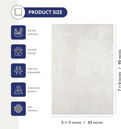 Abani Zen 5' x 8' Cream Rug – Neutral Brush Stroke Sandbrush Design, Soft Area Rug for Living Room & Bedroom, Durable & Easy to Clean