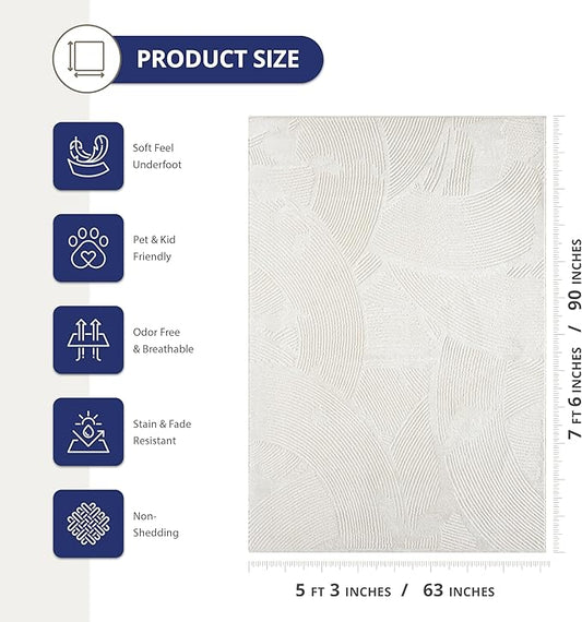 Abani Zen 5' x 8' Cream Rug – Neutral Brush Stroke Sandbrush Design, Soft Area Rug for Living Room & Bedroom, Durable & Easy to Clean