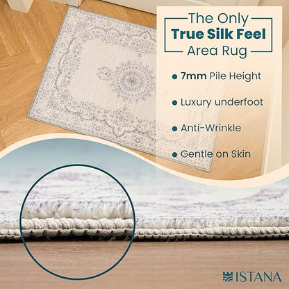 Istana Small Rug 2x3 - Grey/White Cream Rugs for Living Room - Foldable 2x3 Washable Rug Non Slip - Non-Shedding Area Rug Living Room - Anti-Slip Oriental Rugs w/Soft Microfiber