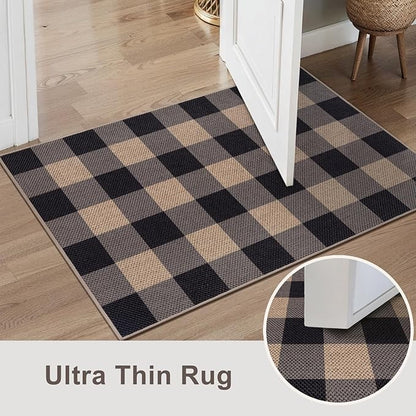 Tangsoo Checkered Easy Jute Runner Rug for Hallways,2x6 Washable Non-Slip Carpet Runner for Kitchen Bedroom Laundry Entryway Modern Black Grey Indoor Outdoor Floor Mat